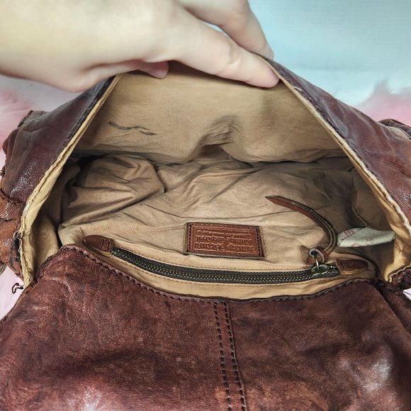 Lucky Brand Stash Brown Lamb Distressed Leather Fold Over Shoulder Hobo Bag - Picture 5 of 11